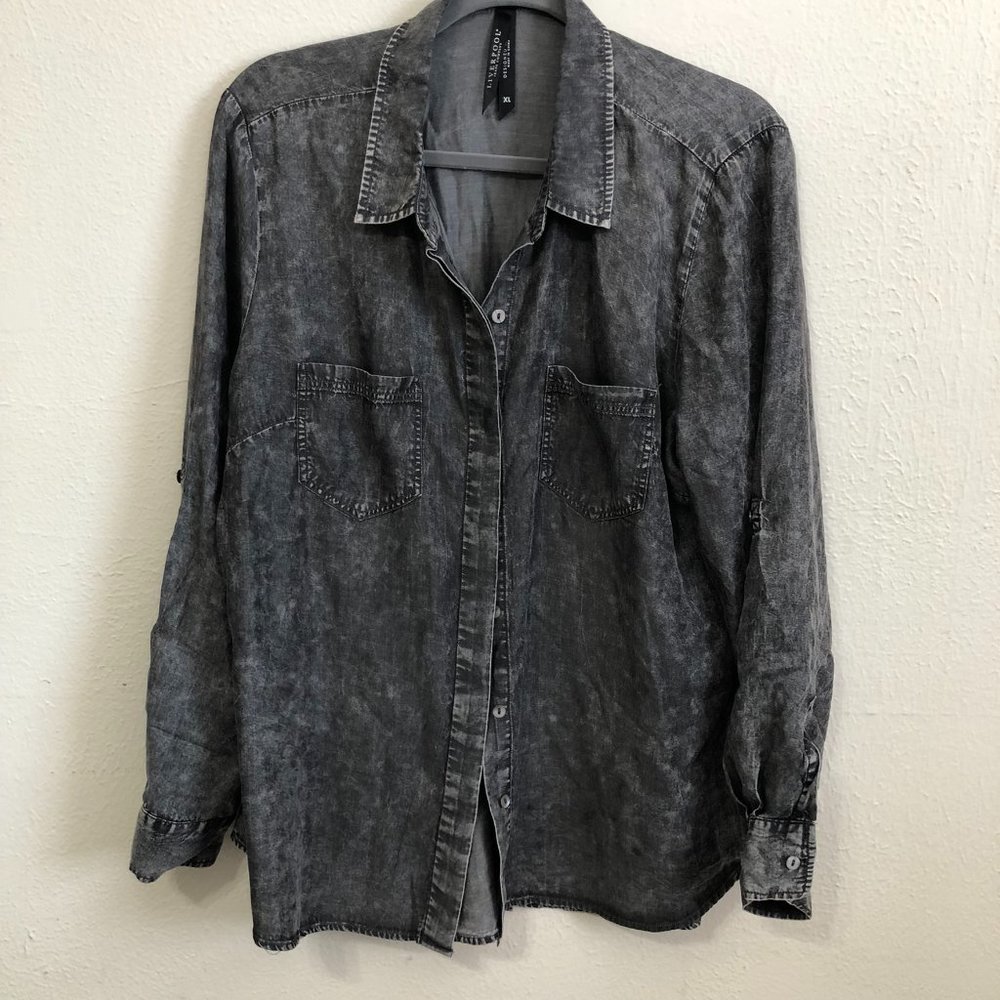 Liverpool Jean Company | grey vintage look button up | sz XL